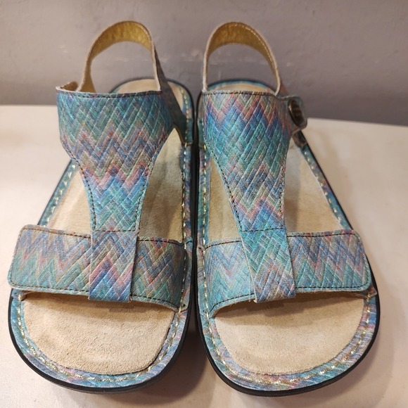 Alegria‎ Kerri Wedge Sandals Womens 38 US 7.5 8 Multicolor Chevron Comfort Blues - Picture 3 of 12